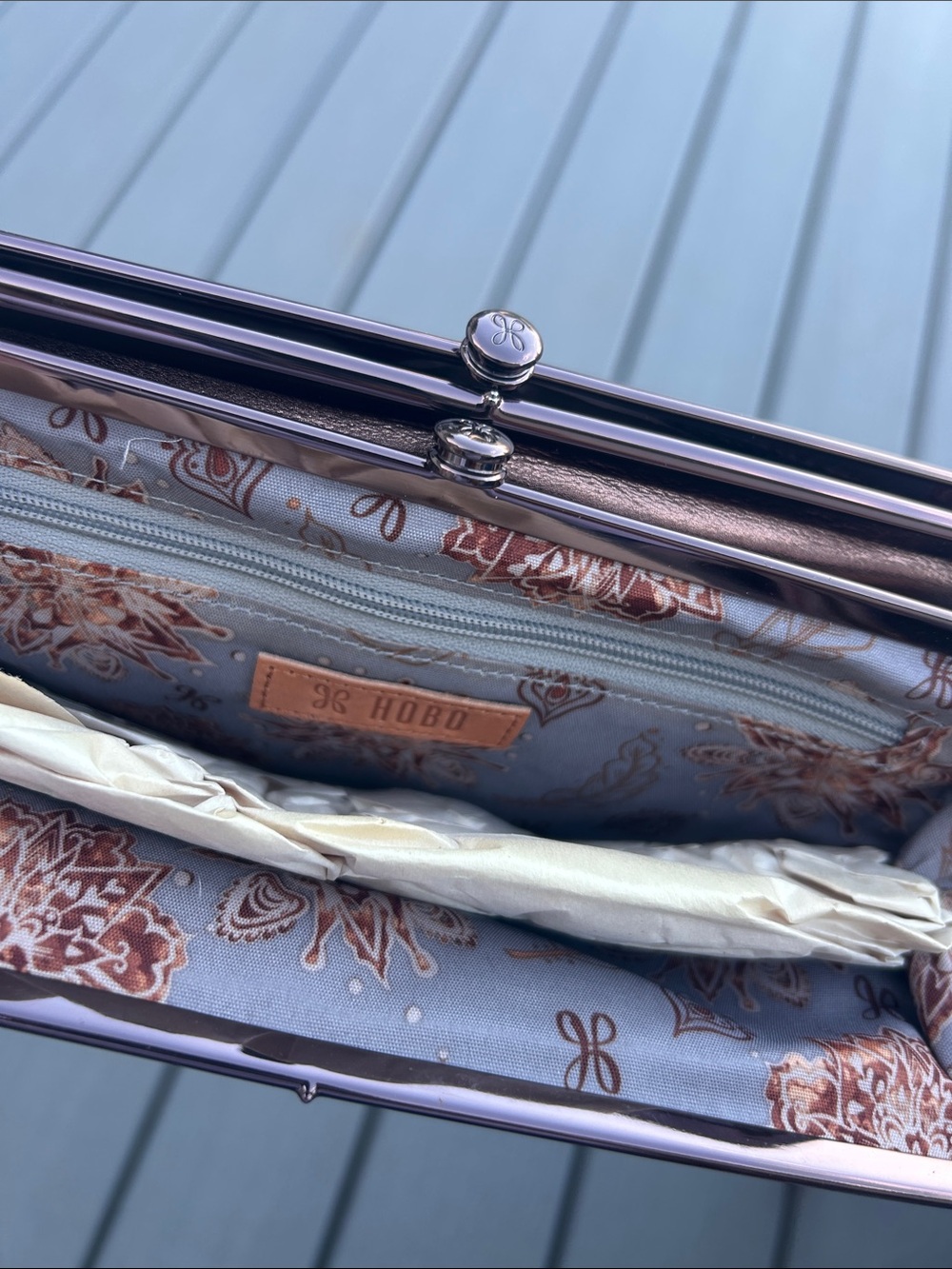 HOBO Metallic Bronze Leather Frame-Clasp Clutch, NWT - Picture 6 of 10